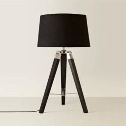 Valuelights Clipper Modern Black Wood And Silver Chrome Tripod Table Lamp With Black Light Shade - thumbnail 3