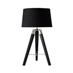 Valuelights Clipper Modern Black Wood And Silver Chrome Tripod Table Lamp With Black Light Shade - thumbnail 7