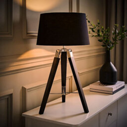 Valuelights Clipper Modern Black Wood And Silver Chrome Tripod Table Lamp With Black Light Shade - thumbnail 2