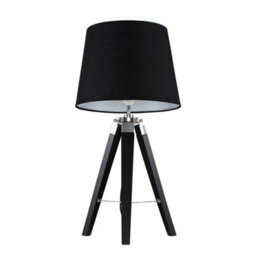 Valuelights Clipper Modern Black Wood And Silver Chrome Tripod Table Lamp With Black Light Shade
