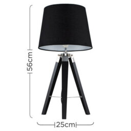 Valuelights Clipper Modern Black Wood And Silver Chrome Tripod Table Lamp With Black Light Shade - thumbnail 9