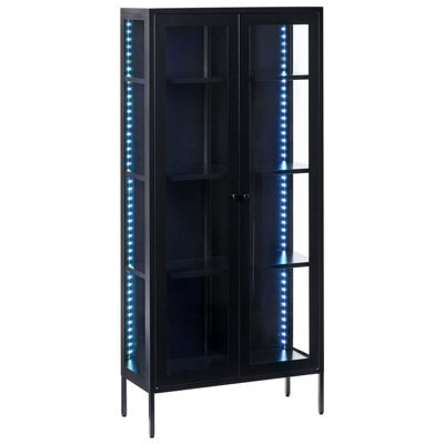 Beliani Glass Display Cabinet With Led Harty Metal 80 Cm Black - image 1