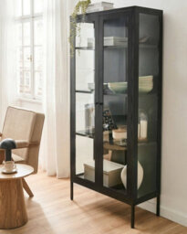 Beliani Glass Display Cabinet With Led Harty Metal 80 Cm Black - thumbnail 2