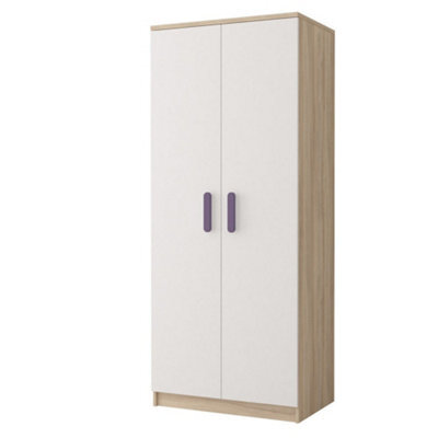Arte Smyk Iii 06 White Front Oak Sonoma Carcass Hinged Wardrobe 800mm H1930mm D500mm With Delicate Heather Handles - image 1