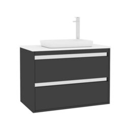 Royal Bathrooms Orion 800mm Matt Obsidian Black Wall Hung Plain White Countertop Vanity Unit 2 Drawer With Qubix Basin & Chrome Accent Trim - thumbnail 6