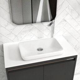 Royal Bathrooms Orion 800mm Matt Obsidian Black Wall Hung Plain White Countertop Vanity Unit 2 Drawer With Qubix Basin & Chrome Accent Trim - thumbnail 5
