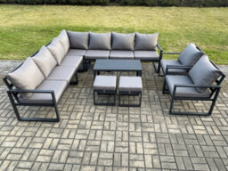 Fimous Aluminium Outdoor Garden Furniture Set Lounge Corner Sofa 2 Pcs Chair Oblong Coffee Table Sets With 2 Small Footstools - thumbnail 2
