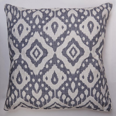 Ikat Inspired Scatter Cushion - Square Filled Pillow With Piped Edging & Zipped Cover For Home Or Garden - 45 X 45Cm, Grey - image 1