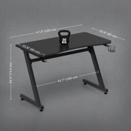Homcom Gaming Desk Steel Frame Cup Headphone Holder Adjustable Feet Home Black - thumbnail 3