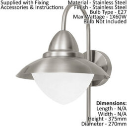 Stylish Ip44 Outdoor Wall Light In Stainless Steel With Opal Glass For Porches - thumbnail 2