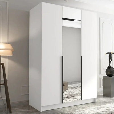 Minimalist Three Door Wardrobe Calia Ii With One Door Mirrored White With Black Handles - image 1