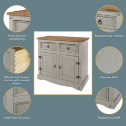 Core Products Corona Grey Premium Small Sideboard With 2 Door & 2 Drawers H80.6Cm X W91.0Cm X D43.0Cm - thumbnail 8