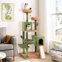 Costway 160 Cm Tall Modern Cat Tree Green Cactus Cat Tower W/hammock - thumbnail 3