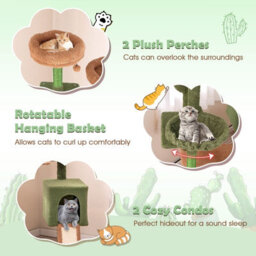 Costway 160 Cm Tall Modern Cat Tree Green Cactus Cat Tower W/hammock - thumbnail 6
