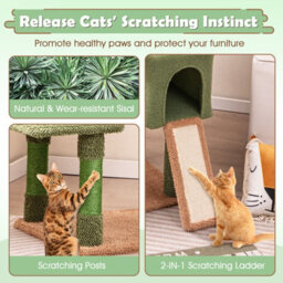 Costway 160 Cm Tall Modern Cat Tree Green Cactus Cat Tower W/hammock - thumbnail 7