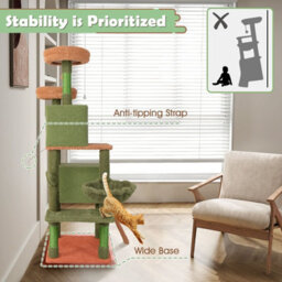 Costway 160 Cm Tall Modern Cat Tree Green Cactus Cat Tower W/hammock - thumbnail 4