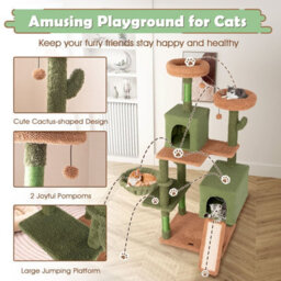 Costway 160 Cm Tall Modern Cat Tree Green Cactus Cat Tower W/hammock - thumbnail 8