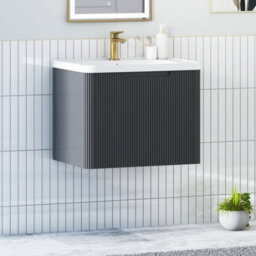 Royal Bathrooms Avenza 600mm Fluted Wall Hung Vanity Unit Matt Obsidian Black 1 Drawer Storage Cabinet With Ceramic Basin - thumbnail 6