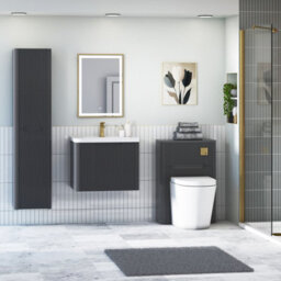 Royal Bathrooms Avenza 600mm Fluted Wall Hung Vanity Unit Matt Obsidian Black 1 Drawer Storage Cabinet With Ceramic Basin - thumbnail 2