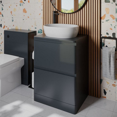 Affine Bathroom Cloakroom Vanity Unit Storage Countertop Wash Basin Grey 600mm - image 1