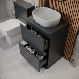 Affine Bathroom Cloakroom Vanity Unit Storage Countertop Wash Basin Grey 600mm - thumbnail 2