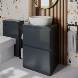 Affine Bathroom Cloakroom Vanity Unit Storage Countertop Wash Basin Grey 600mm - thumbnail 1