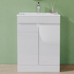 AVER-GROWTH 600mm Vanity Unit With Basin Gloss White Ceramic Sink Floor Standing Bathroom Storage Cabinet Soft Close Hinges 2 Doors - thumbnail 6
