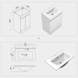 AVER-GROWTH 600mm Vanity Unit With Basin Gloss White Ceramic Sink Floor Standing Bathroom Storage Cabinet Soft Close Hinges 2 Doors - thumbnail 7