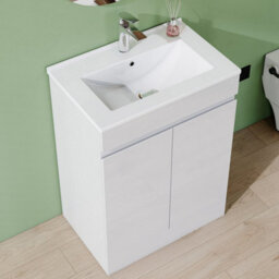 AVER-GROWTH 600mm Vanity Unit With Basin Gloss White Ceramic Sink Floor Standing Bathroom Storage Cabinet Soft Close Hinges 2 Doors - thumbnail 3