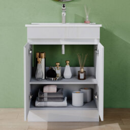 AVER-GROWTH 600mm Vanity Unit With Basin Gloss White Ceramic Sink Floor Standing Bathroom Storage Cabinet Soft Close Hinges 2 Doors - thumbnail 4