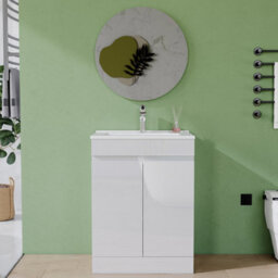 AVER-GROWTH 600mm Vanity Unit With Basin Gloss White Ceramic Sink Floor Standing Bathroom Storage Cabinet Soft Close Hinges 2 Doors - thumbnail 5