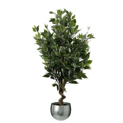 Leaf Artificial 110Cm Evergreen Ficus Tree Silver Curve Planter - image 1