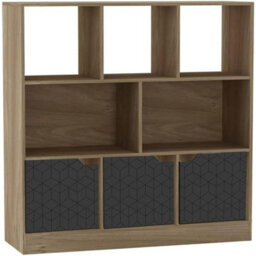 Urbn-Living Urbnliving Asymmetrical 8 Cube Oak Bookcase Freestanding Storage Unit With 3 Geo Design Doors - Black