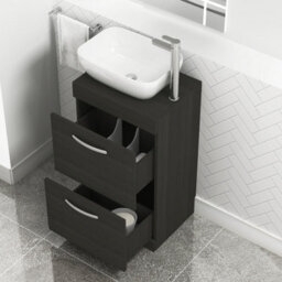 Royal Bathrooms 500mm Floor Standing Vanity Unit 2 Drawer Hale Black & Countertop Basin - Elva - thumbnail 3