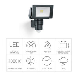 Steinel Security Light Fl 1400 Black, 1375 Lm Floodlight, 14.7 W Spotlight, 4000K Neutral Black - thumbnail 3