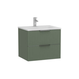 Royal Bathrooms Evora 600mm Sage Green Fluted Wall Hung Bathroom Vanity Unit 2 Drawer Cabinet Storage With Stone Basin Sink - 1 Tap Hole - thumbnail 7