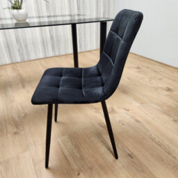 Kosy Koala Black Clear Glass Dining Table With 4 Black Tufted Velvet Chairs Kitchen Dining Set - thumbnail 4