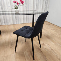 Kosy Koala Black Clear Glass Dining Table With 4 Black Tufted Velvet Chairs Kitchen Dining Set - thumbnail 7