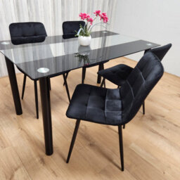 Kosy Koala Black Clear Glass Dining Table With 4 Black Tufted Velvet Chairs Kitchen Dining Set - thumbnail 6