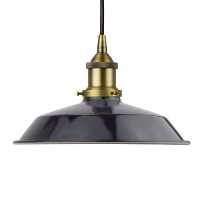 Navy Blue Small Trinity Metal Painted Dome Pendant Light With Matt Antique Brass Lamp Holder And Black Round Cable - Se Home - image 1