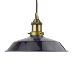 Navy Blue Small Trinity Metal Painted Dome Pendant Light With Matt Antique Brass Lamp Holder And Black Round Cable - Se Home - thumbnail 1