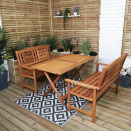 Lyte Outdoor 4 Person Folding Rectangular Wooden Garden Patio Dining Table And 2 Benches Set