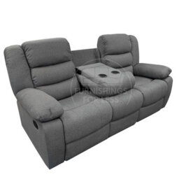 Furnishings For Less UK Manhattan Grey Fabric Sofa Suite Manual Reclining Sofa Set 3 + 2 Seater Sofas With Drinks Tray High Back - thumbnail 3