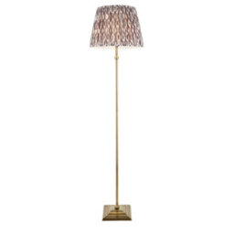 Luminosa Lighting Luminosa Lille Antique Brass Plate Floor Lamp With Pearl Grey Fabric Ikat Shade 40Cm B22