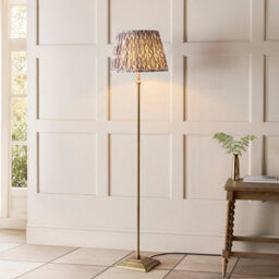 Luminosa Lighting Luminosa Lille Antique Brass Plate Floor Lamp With Pearl Grey Fabric Ikat Shade 40Cm B22 - thumbnail 2