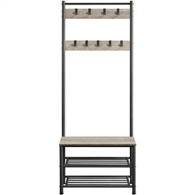 9-Hook Coat Rack Shoe Bench Grey - image 1