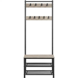 9-Hook Coat Rack Shoe Bench Grey - thumbnail 1
