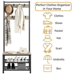 9-Hook Coat Rack Shoe Bench Grey - thumbnail 5