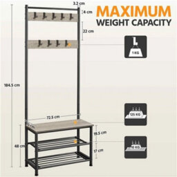 9-Hook Coat Rack Shoe Bench Grey - thumbnail 2