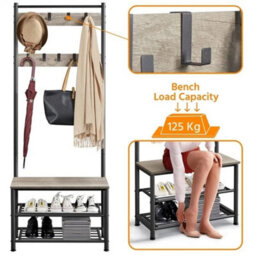 9-Hook Coat Rack Shoe Bench Grey - thumbnail 6